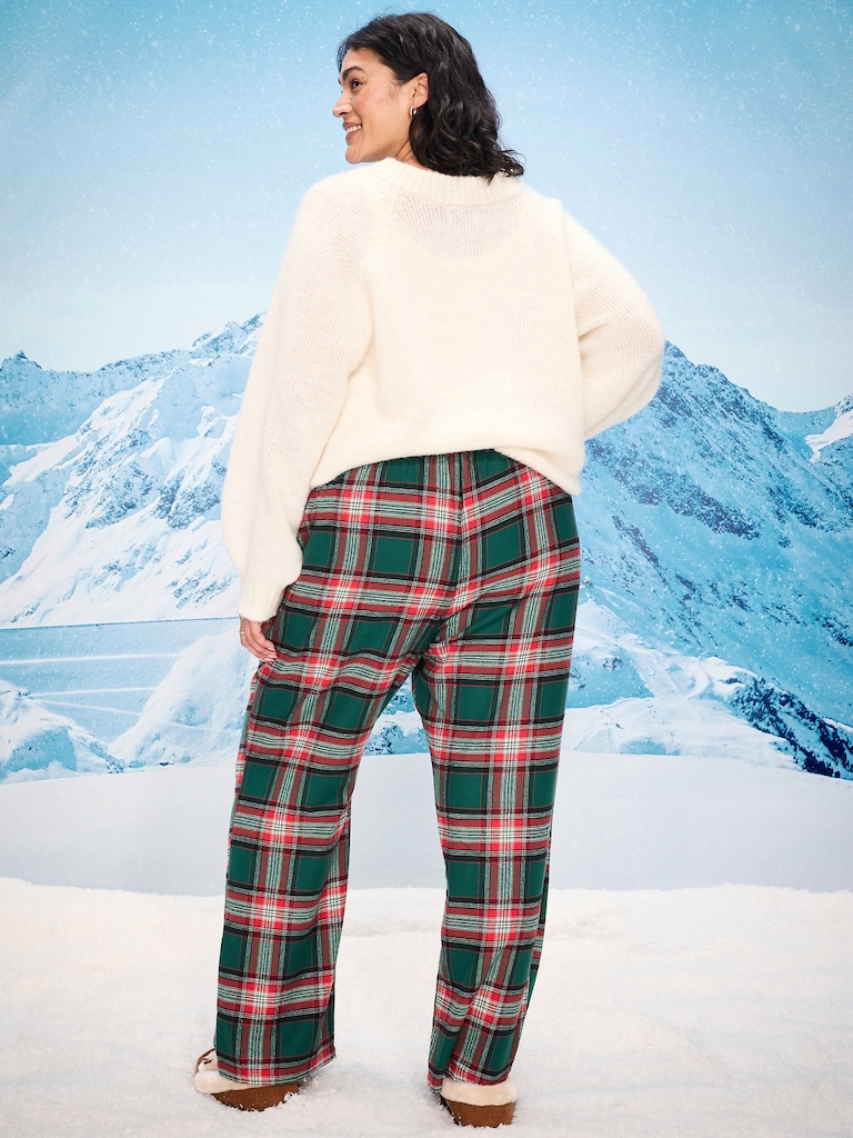 Mid-Rise Plaid Flannel Pajama Pants for Women