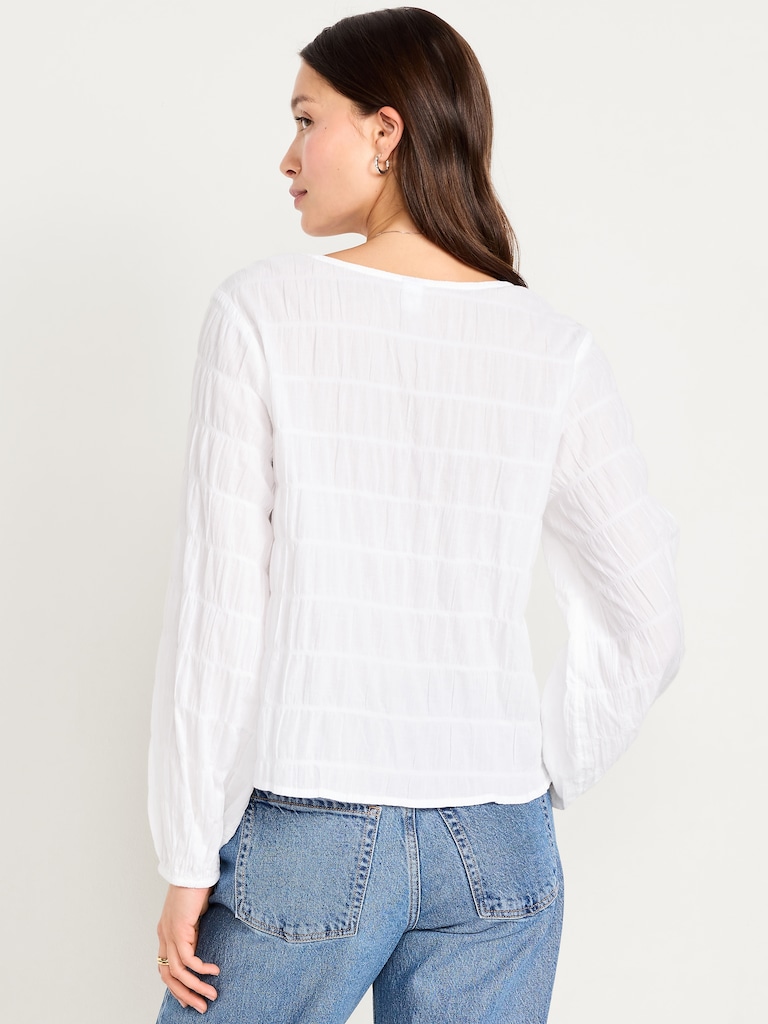 Lightweight Button-Down Smocked Top