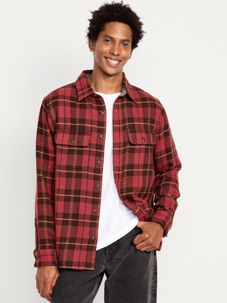 Loose Fit Textured Plaid Pocket Shirt