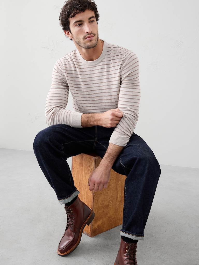 Merino Wool Textured Striped Sweater