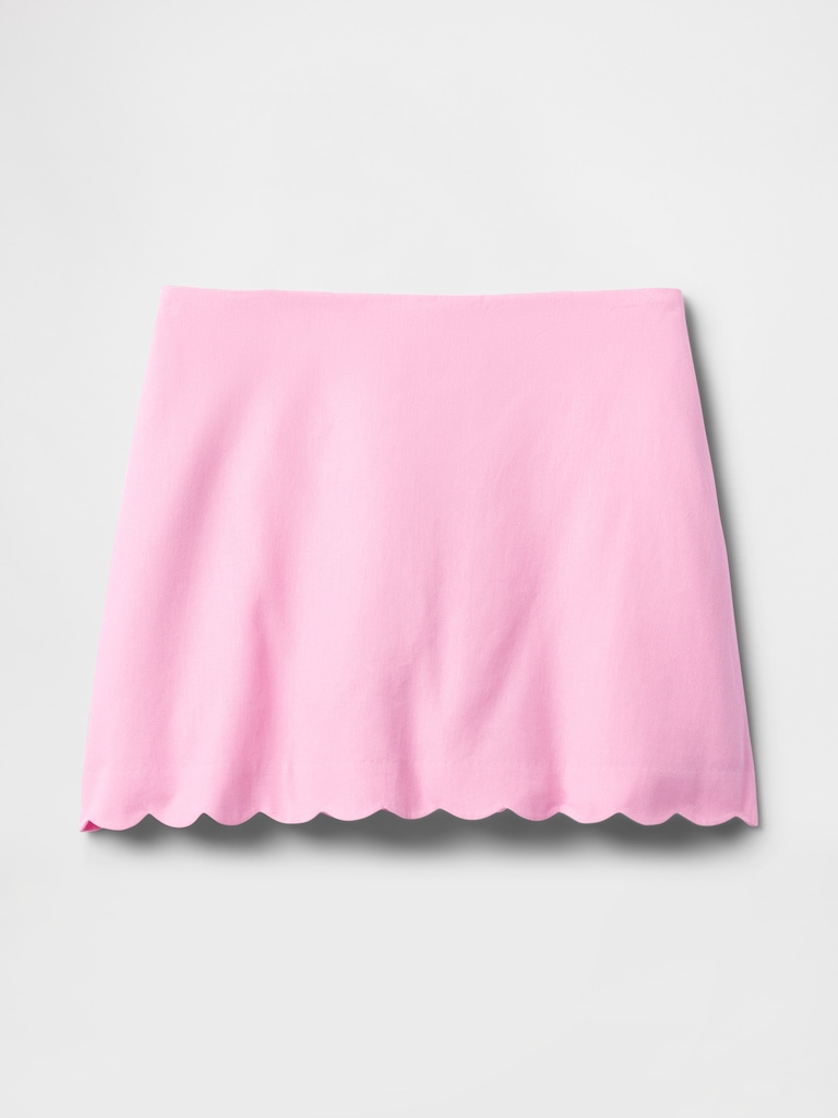 Linen-Blend Scalloped Mini Skort