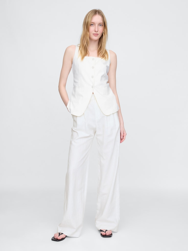 Linen-Blend Square-Neck Longline Vest