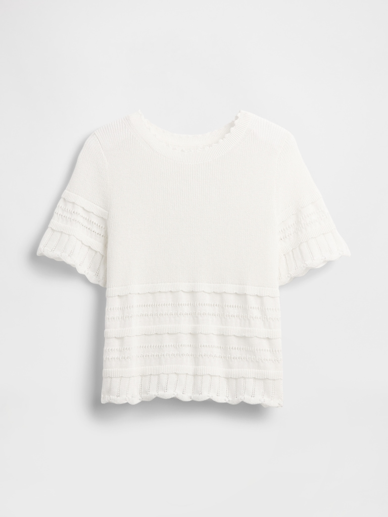 Linen-Blend Pointelle Sweater Crop Top
