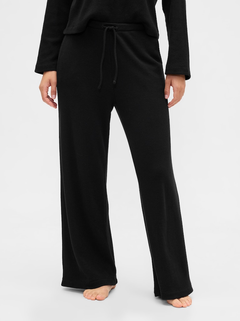 Waffle-Knit Wide-Leg PJ Pants