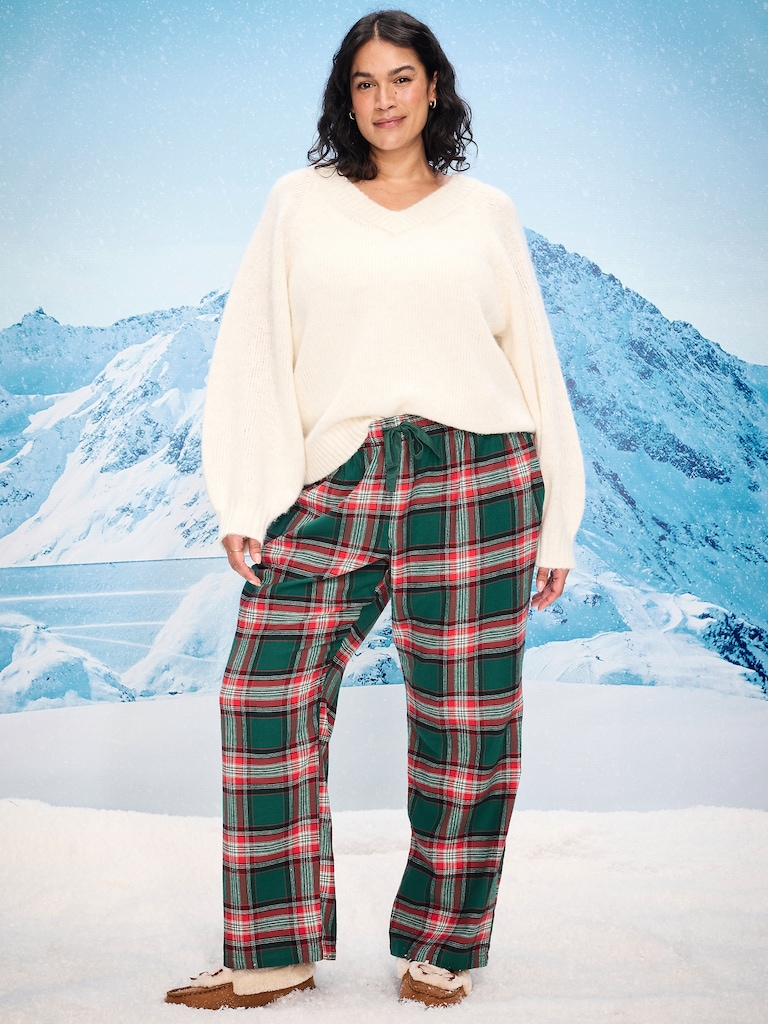 Mid-Rise Plaid Flannel Pajama Pants for Women