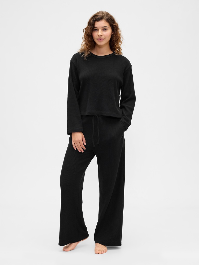 Waffle-Knit Wide-Leg PJ Pants
