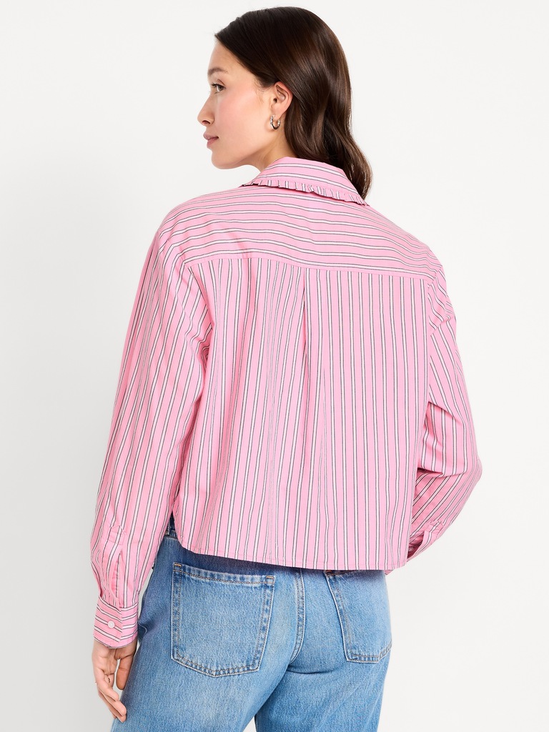 Cropped Button-Down Ruffle-Front Shirt