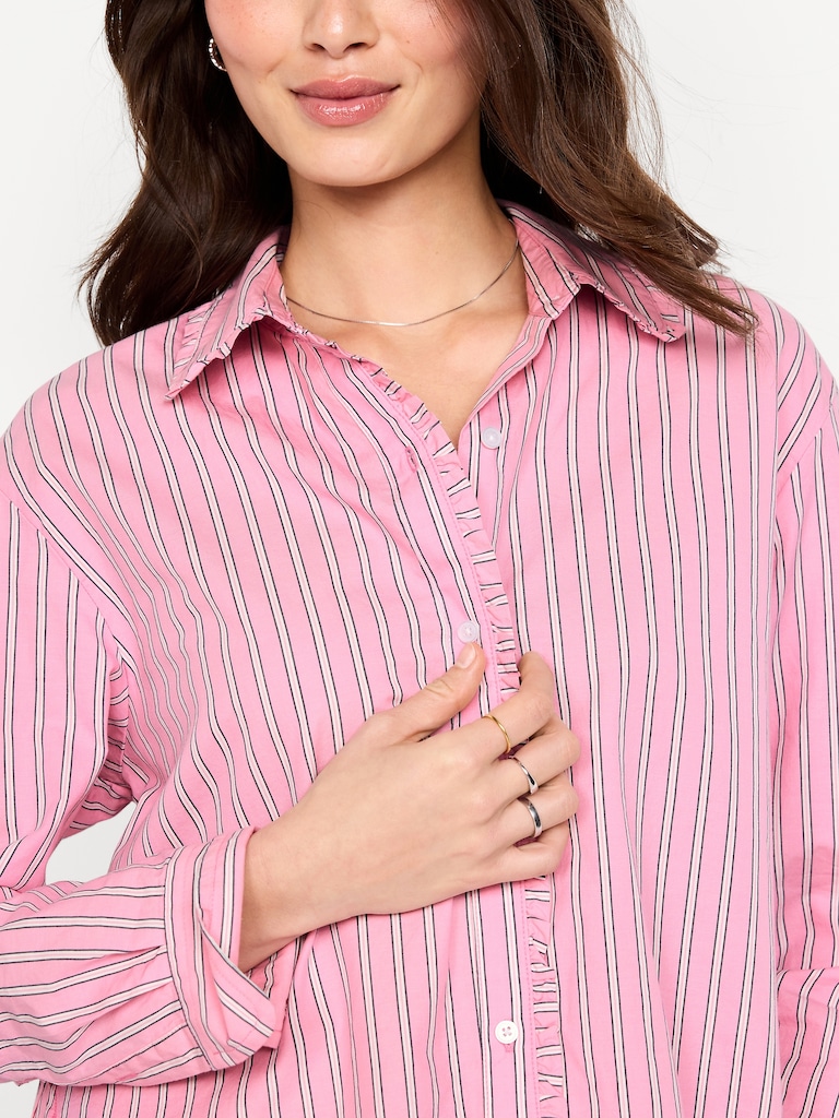 Cropped Button-Down Ruffle-Front Shirt
