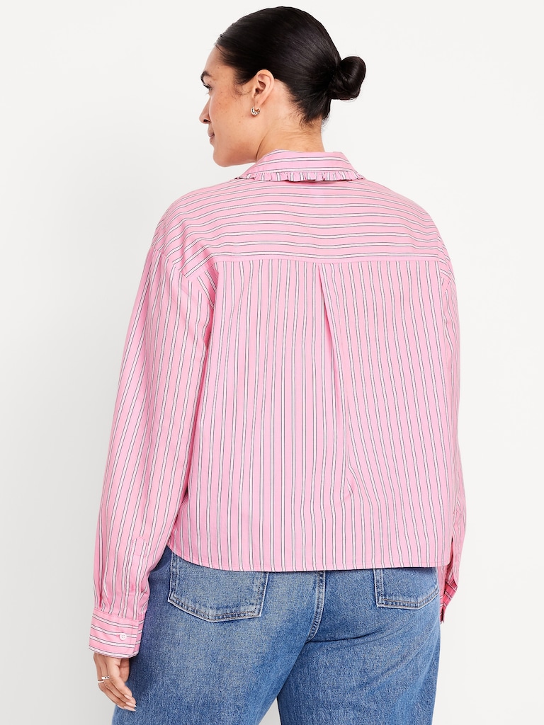 Cropped Button-Down Ruffle-Front Shirt