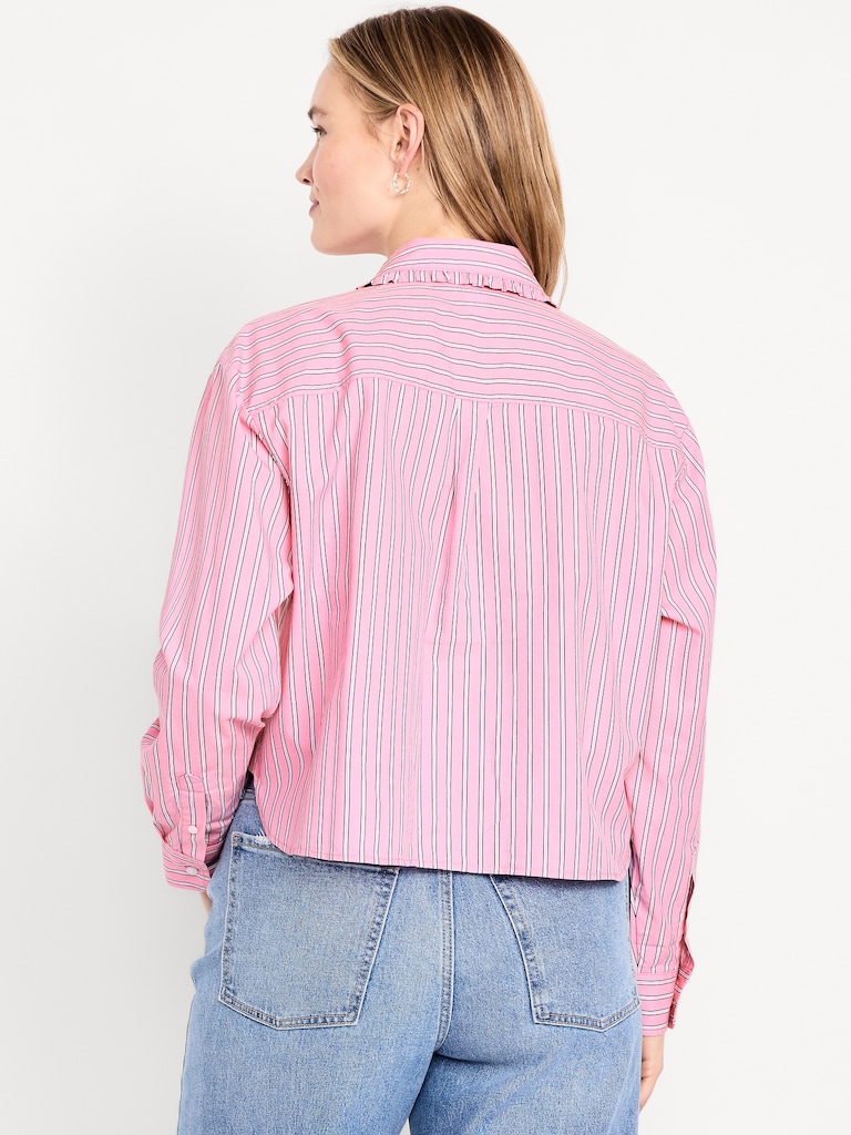 Cropped Button-Down Ruffle-Front Shirt
