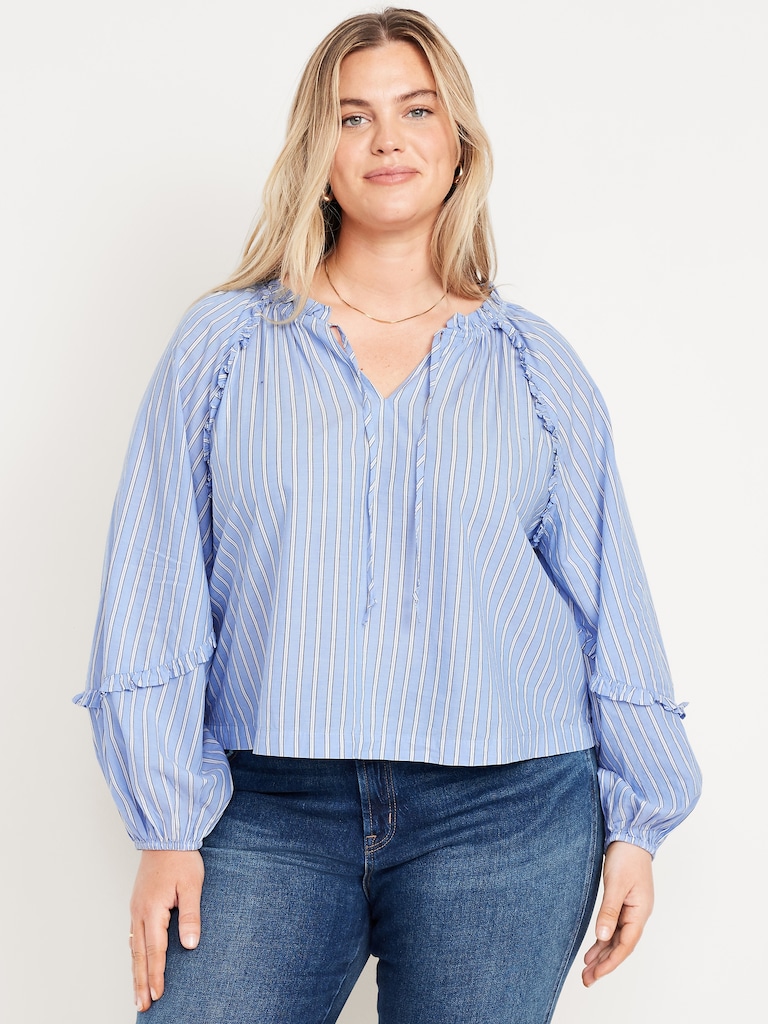 Long-Sleeve Ruffle Trim Top
