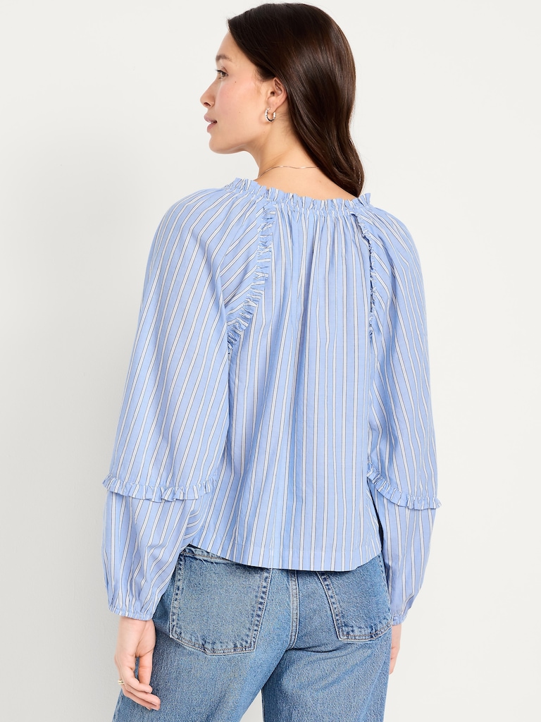 Long-Sleeve Ruffle Trim Top