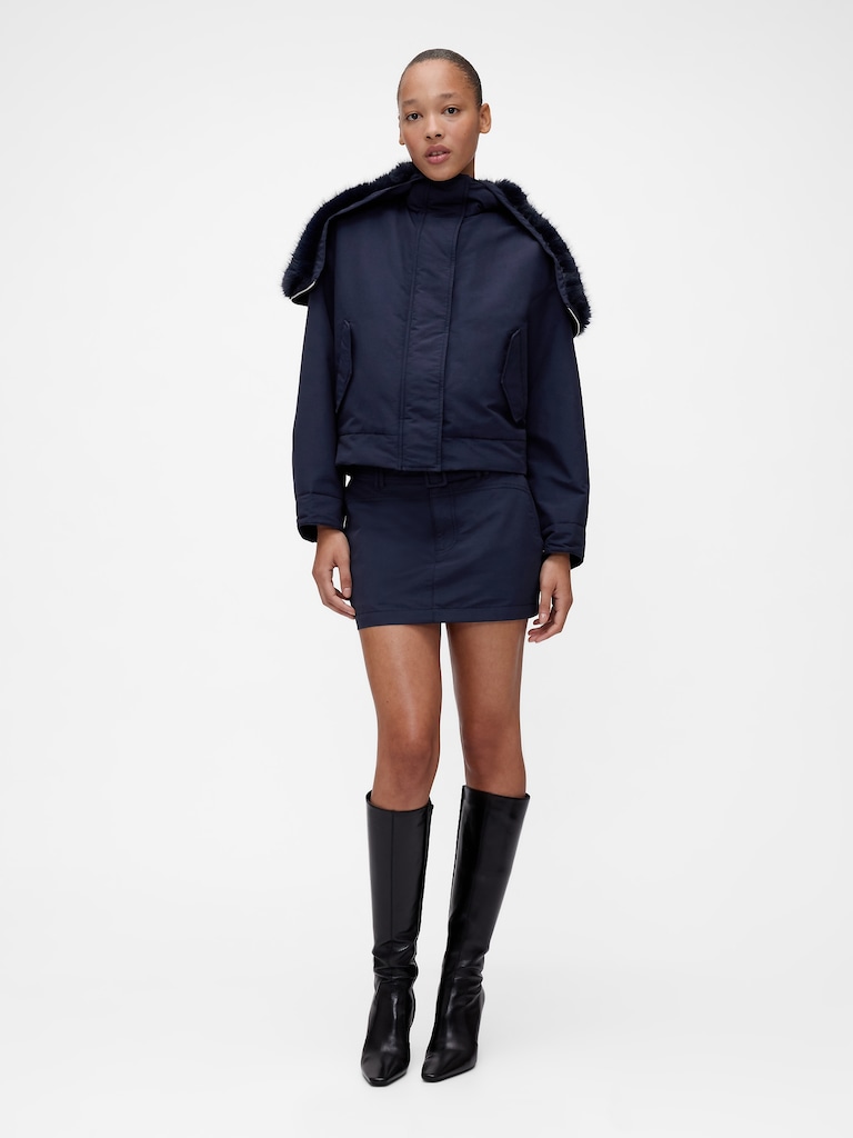 GapStudio Faux Fur-Lined Crop Bomber Jacket