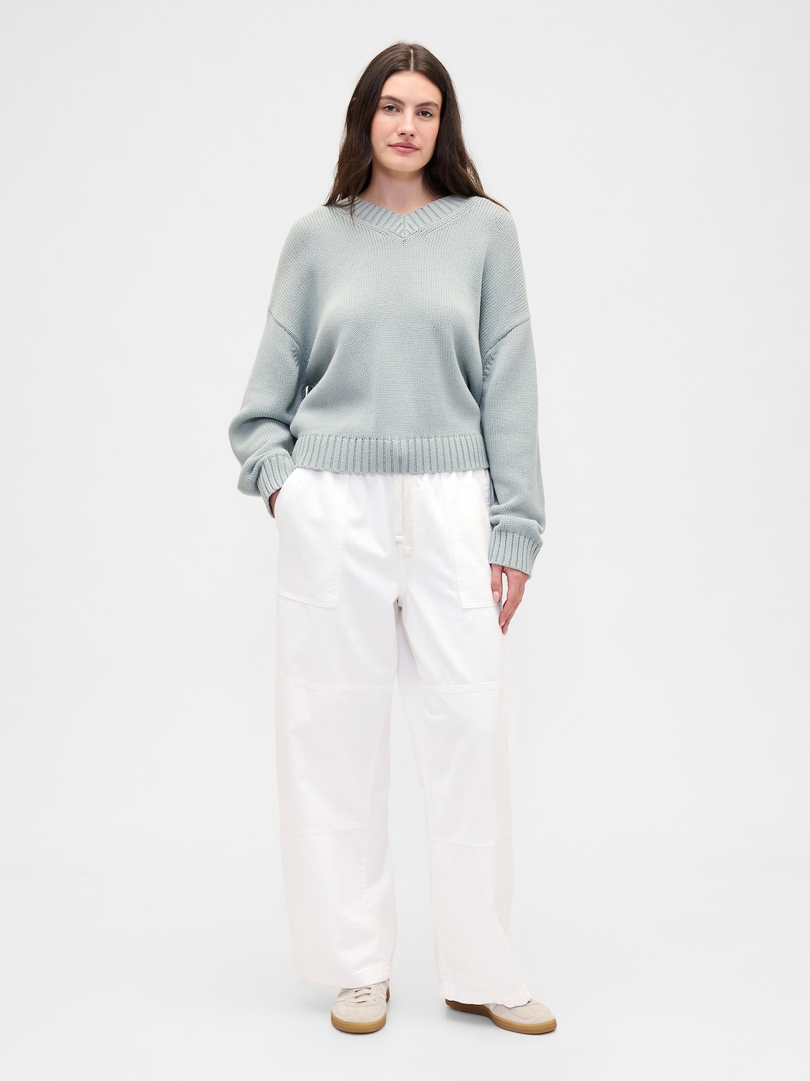 High Rise Pull-On Wide-Leg Utility Jeans
