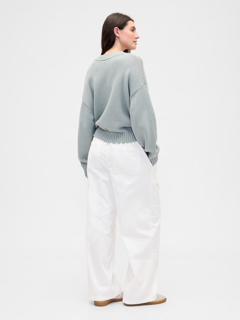 High Rise Pull-On Wide-Leg Utility Jeans