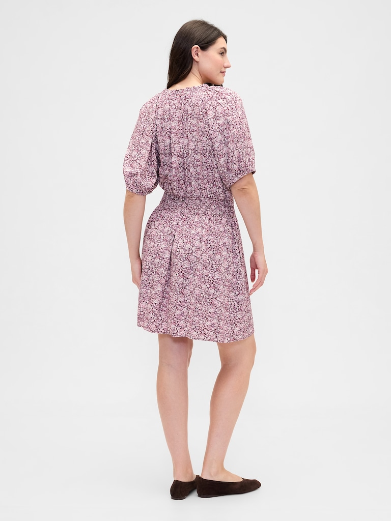 Relaxed Smocked Splitneck Mini Dress
