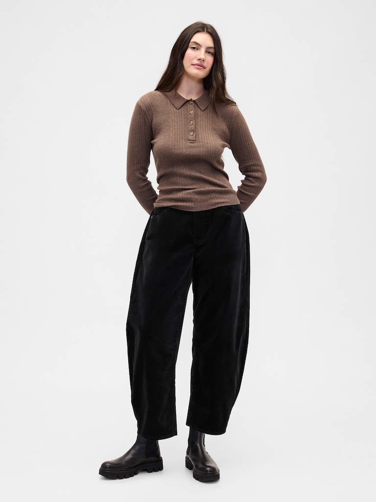 High Rise Barrel Velvet Pants