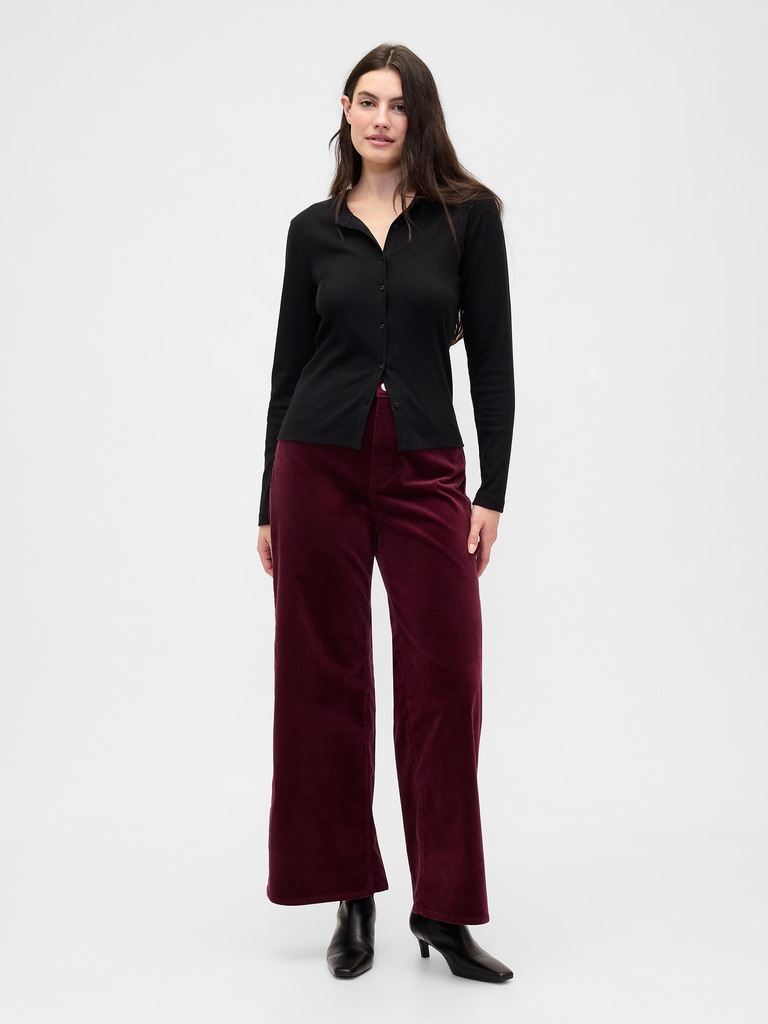 High Rise Wide-Leg Velvet Pants