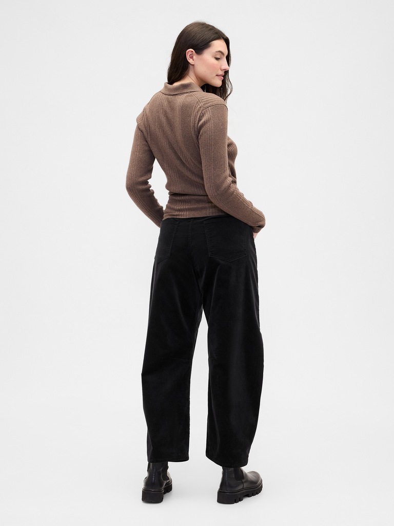 High Rise Barrel Velvet Pants