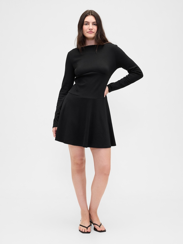 Modern Ribbed Boatneck Mini Dress