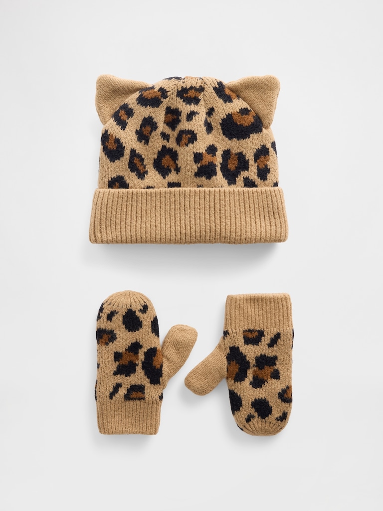 Baby & Toddler CashSoft Leopard Beanie & Mittens Set