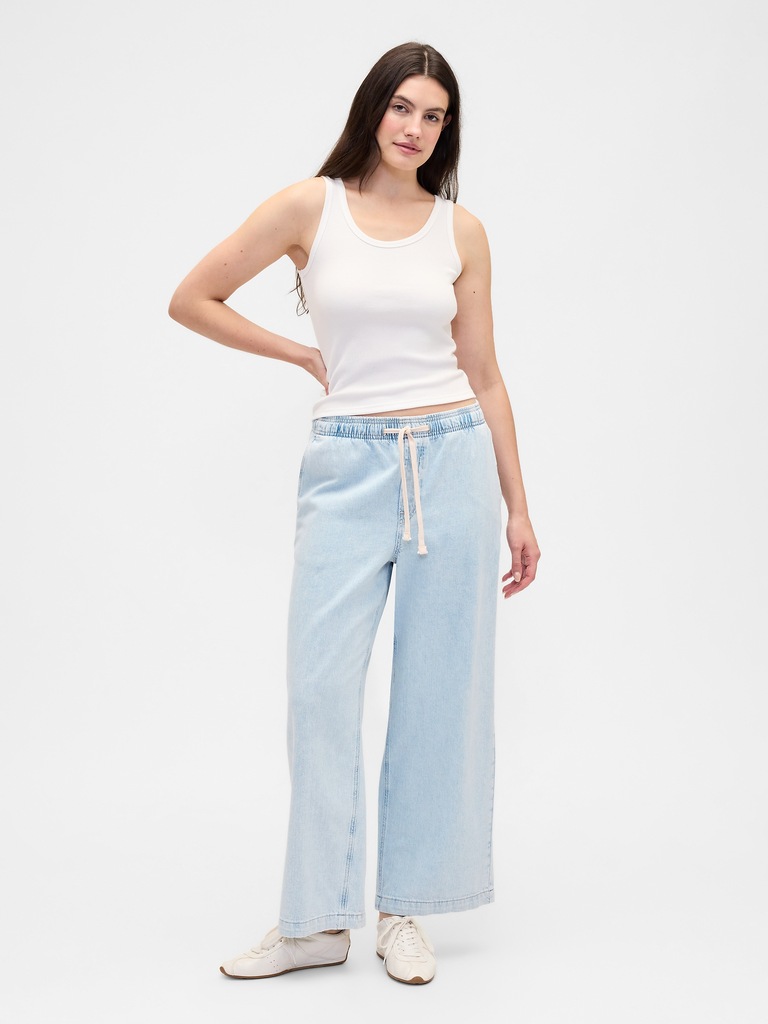 High Rise Pull-On Wide-Leg Jeans