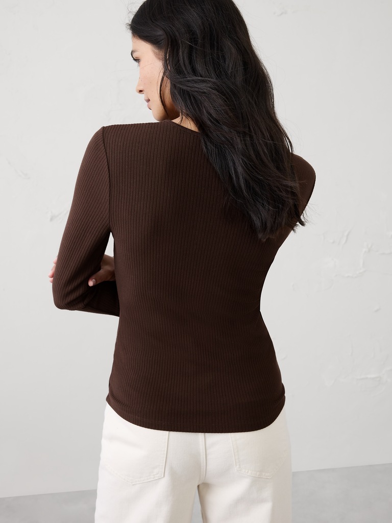 Brushed Ribbed Henley T-Shirt