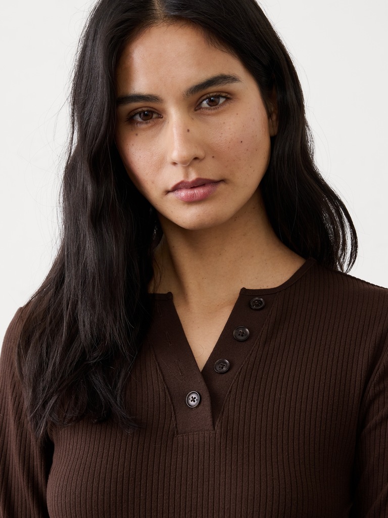 Brushed Ribbed Henley T-Shirt