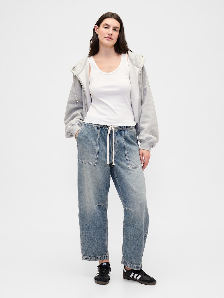 Mid Rise SuperSoft Pull-On Barrel Jeans