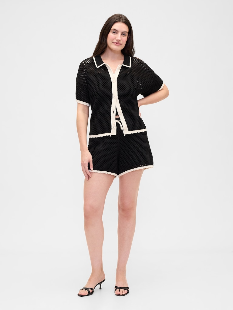 Relaxed Pull-On Crochet Sweater Shorts