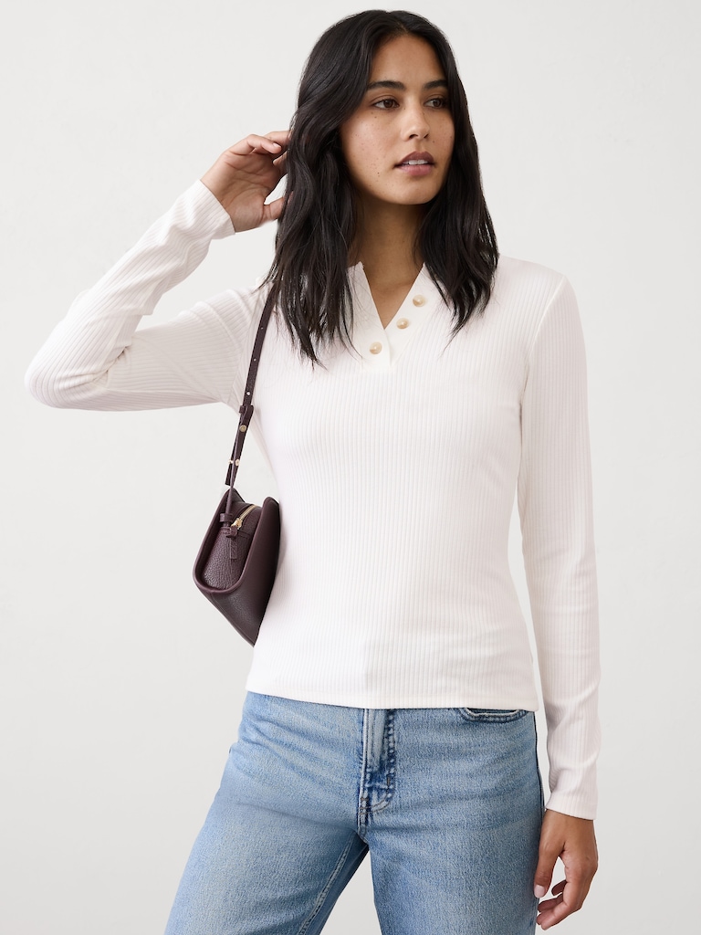 Brushed Ribbed Henley T-Shirt