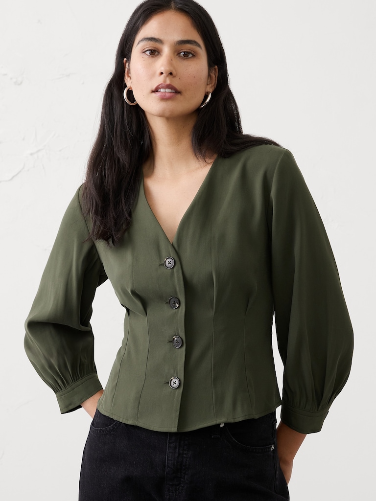 Twill 3/4-Sleeve Corset Shirt