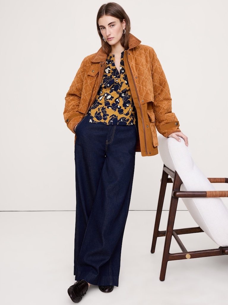 Stretch-Cotton Volume-Sleeve Top