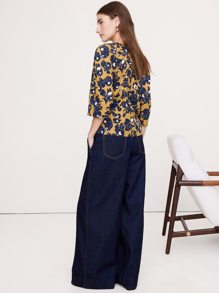 Stretch-Cotton Volume-Sleeve Top