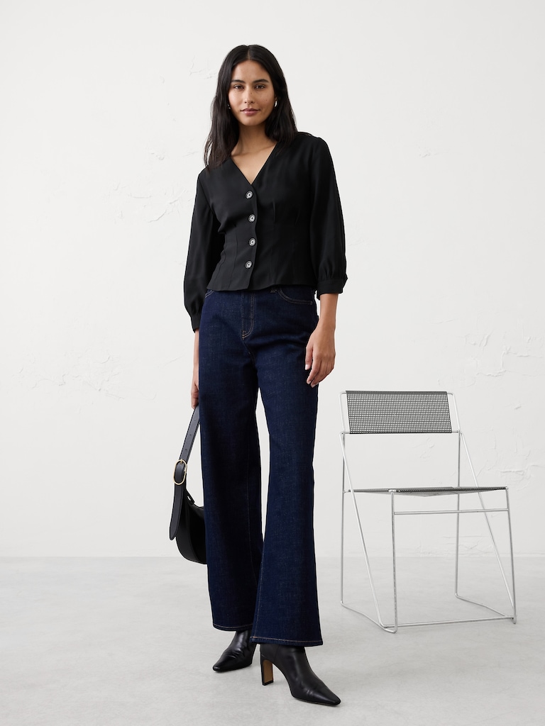 Twill 3/4-Sleeve Corset Shirt