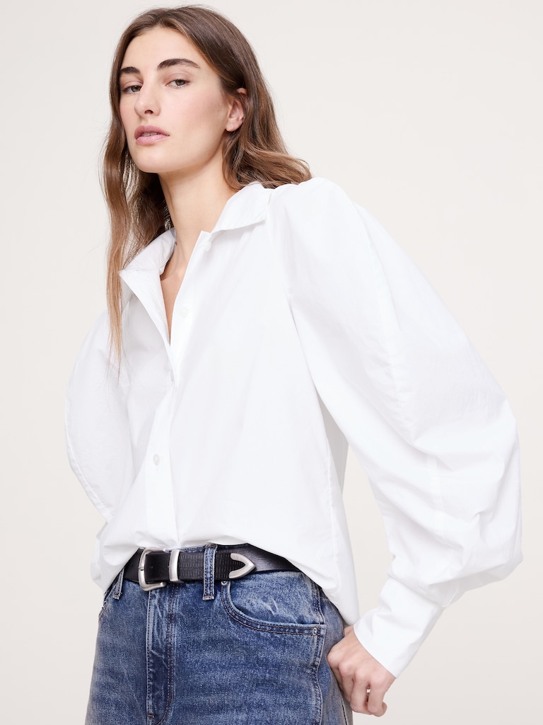 Cotton Poplin Volume-Sleeve Shirt
