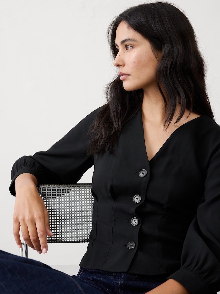 Twill 3/4-Sleeve Corset Shirt