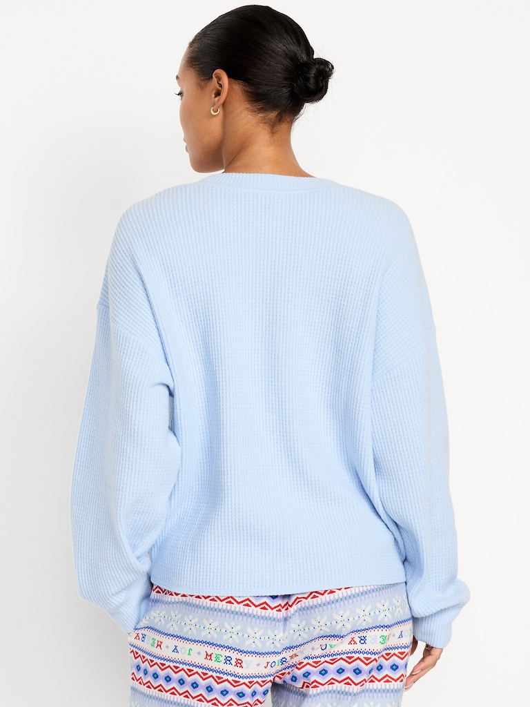 Oversized Cozy Waffle Henley Top