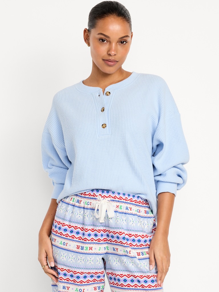 Oversized Cozy Waffle Henley Top