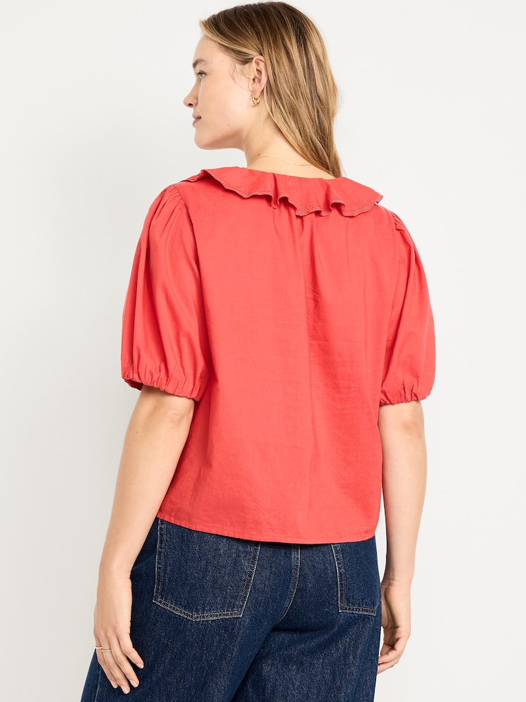 Ruffle Collar Button-Down Top