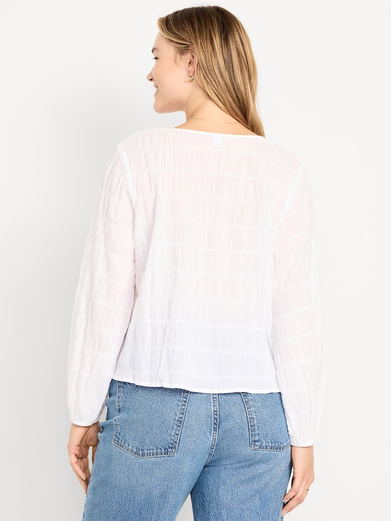 Lightweight Button-Down Smocked Top