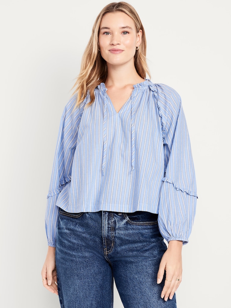 Long-Sleeve Ruffle Trim Top