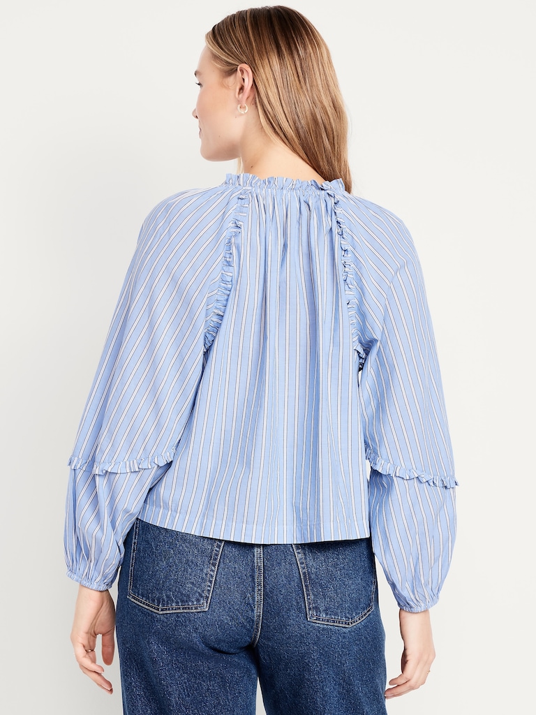 Long-Sleeve Ruffle Trim Top