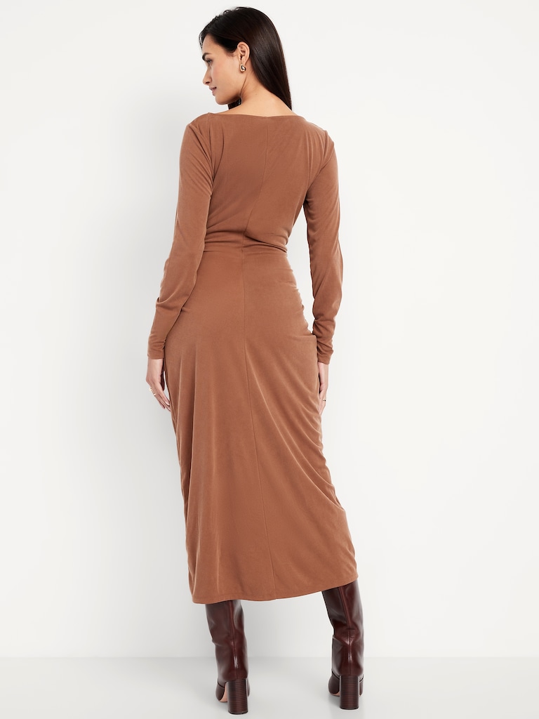 Boat-Neck Ruched Maxi Dress