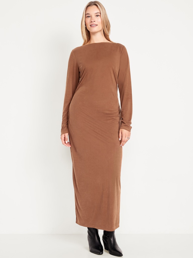 Boat-Neck Ruched Maxi Dress
