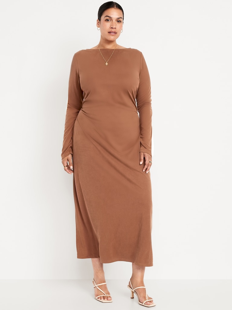Boat-Neck Ruched Maxi Dress