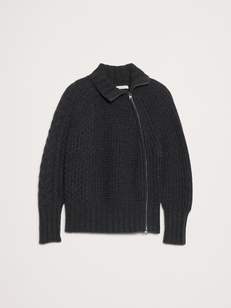Merino-Cotton Asymmetrical Zip Sweater