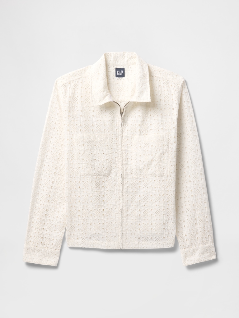 Poplin Eyelet Full-Zip Pocket Shirt