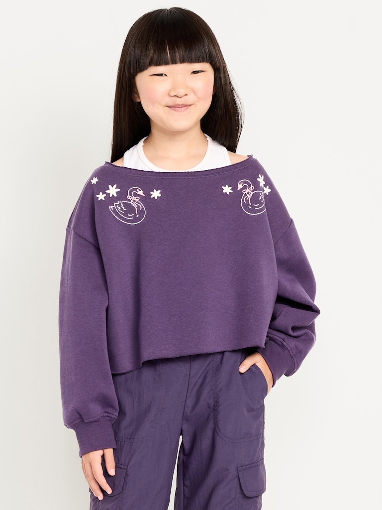 Boat-Neck Graphic Sweatshirt for Girls
