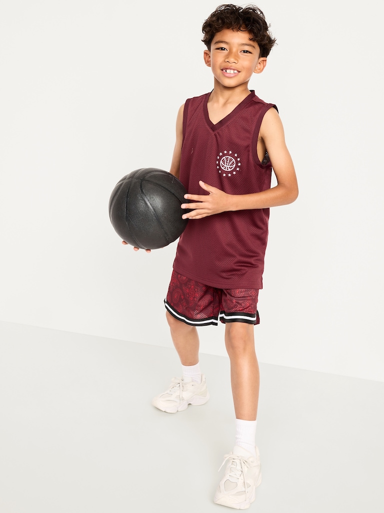 Printed Mesh Basketball Shorts for Boys (At Knee)